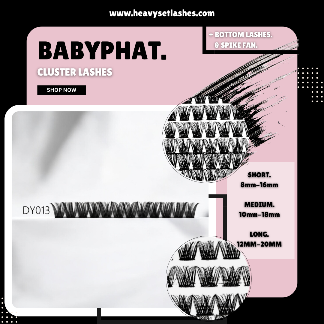 BABYPHAT: XL CLUSTER LASH TRAY WITH BOTTOM LASHES & SPIKE FANS by HEAVYSET.